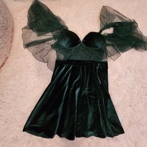 Lingerie velvet emerald green dress night gown